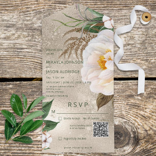 Invitación Todo En Uno Floral moderna de gente blanca sobre el código QR 