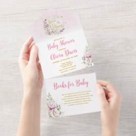 Invitación Todo En Uno Floral Moon Baby Shower