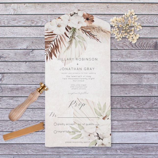 Invitación Todo En Uno Floral Neutral moderna de Boho sin cena (Subido por el creador)