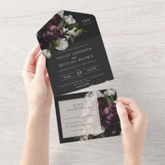 Invitación Todo En Uno Floral oscura consagrada en una invitación de matr