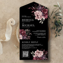 Floral Oscuro Malhumorado Código QR Negro Boda