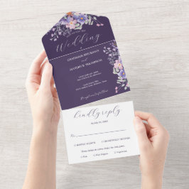 Invitación Todo En Uno Floral Purple Dreams Simple Boda