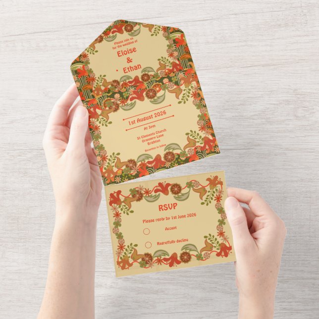 Invitación Todo En Uno Floral Retro (desgarro)