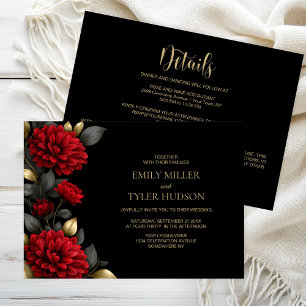 Invitación Todo en uno Floral Rojo Negro Boda