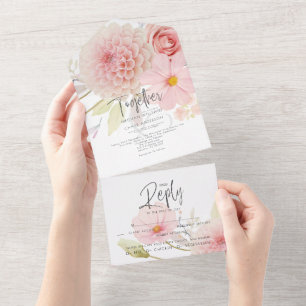 Invitación Todo En Uno Floral Rosa Claro Rústico