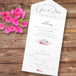 Invitación Todo En Uno Floral Rosa Vintage Mexicano Romántico Boda