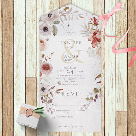 Invitación Todo En Uno Floral rosa y blanca romántica sin cena