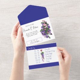 Invitación Todo En Uno Floral rosa y morada