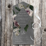 Invitación Todo En Uno Floral rosa y morado blanco moderno oscuro sin cen<br><div class="desc">DISPONIBLE CON O SIN CÓDIGO QR PARA ESCANEAR O CON O SIN OPCIONES PARA CENAR. Todo ello en un diseño de invitación a la boda, con un arreglo floral de rosas rosas rosas blandas y rosas blancas y anómalas negras con un fondo beige gris oscuro y blanco angustiado. Elegante, oscuro...</div>