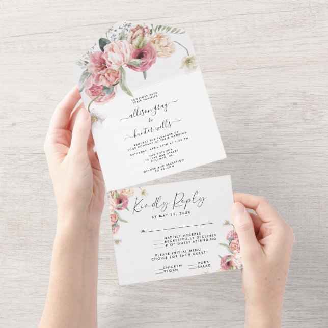 Invitación Todo En Uno Floral todo en una boda (desgarro)