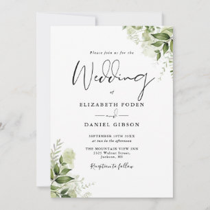 Invitación Todo en uno Floral Verde Fotografía Boda