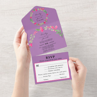 Invitación Todo En Uno Floral Verde Lavanda Rosa Chic Miércoles RSVP