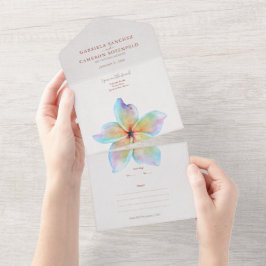 Invitación Todo En Uno Floral Watercolor Plumeria Terracotta Boda
