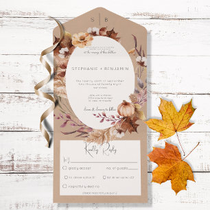 Invitación Todo En Uno Floral y cena de Rustic Fall Brown