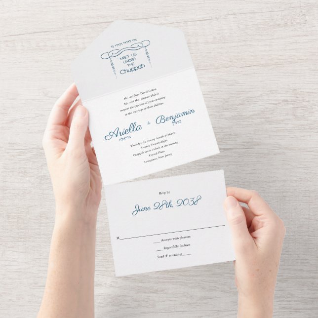 Invitación Todo En Uno Floreciente Chuppah judío todo en una sola boda in (desgarro)