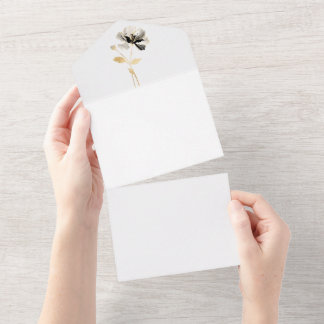 Invitación Todo En Uno Floreciente flor de oro, negro y crema de un solo