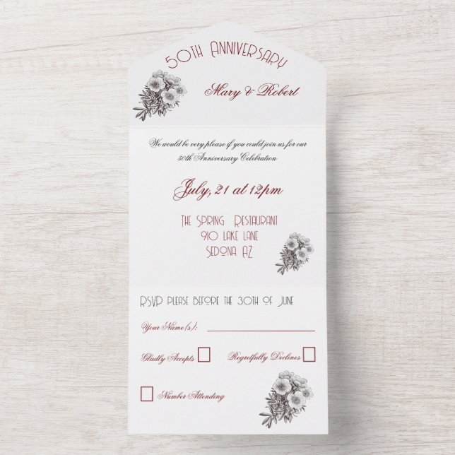Invitación Todo En Uno Floreció 50 aniversario -  (Interior)