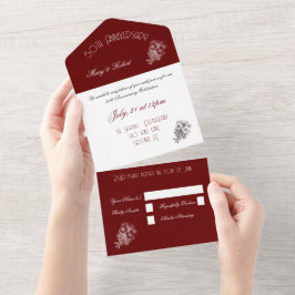 Invitación Todo En Uno Floreció 50 aniversario -  Borgoña y Blanco