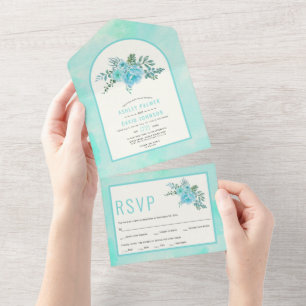 Invitación Todo En Uno Flores acuáticas azules de agua azul acuático arco