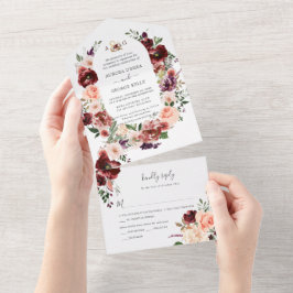 Invitación Todo En Uno Flores acuáticas de otoño de PixDezines Marsala