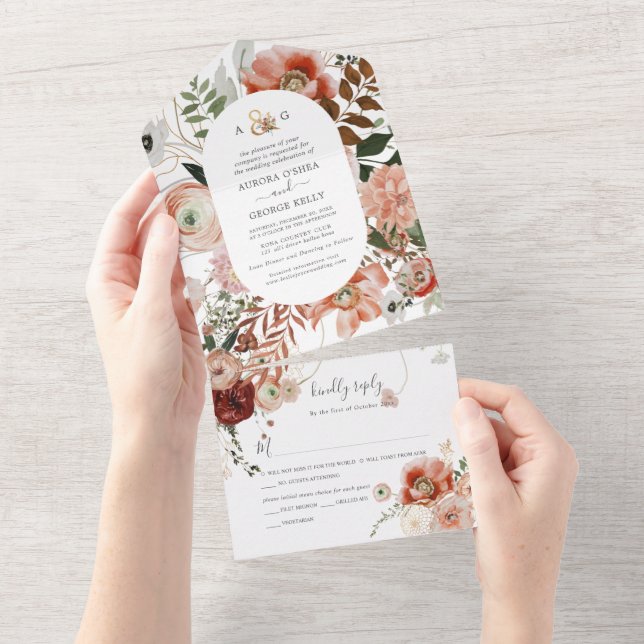 Invitación Todo En Uno Flores acuáticas de otoño de PixDezines Marsala To (desgarro)