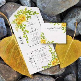 Invitación Todo En Uno Flores amarillas, boda de otoño con arco y monogra