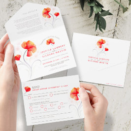 Invitación Todo En Uno Flores anaranjadas remolino gris acuarela todo en 