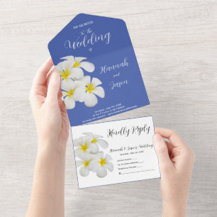 Invitación Todo En Uno Flores blancas de Frangipani, sobre Boda floral az