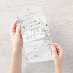 Invitación Todo En Uno Flores blancas elegantes de PixDezines