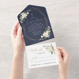 Invitación Todo En Uno Flores Blancas, Flores Crema, Boho, Confirmación