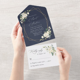 Invitación Todo En Uno Flores blancas, flores de crema, boho, dulce 16