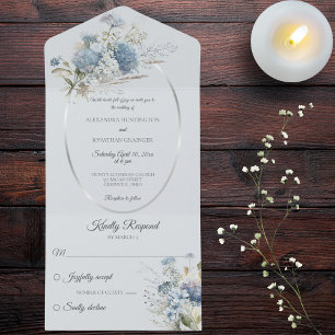 Invitación Todo En Uno Flores bohemias en azul