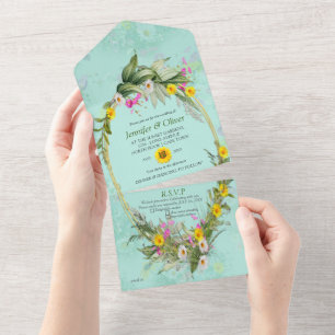 Invitación Todo En Uno Flores clásicas Retro Meadow