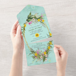 Invitación Todo En Uno Flores clásicas Retro Meadow