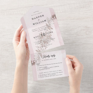 Invitación Todo En Uno Flores color agua boda rosa rubor