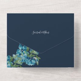 Invitación Todo En Uno Flores De Acuarela Azul Polvoriento En La Marina