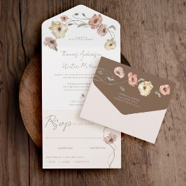 Invitación Todo En Uno Flores de adormidera islandesas Boho