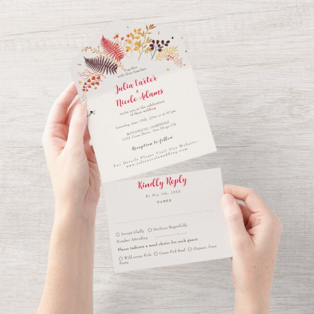 Invitación Todo En Uno Flores de bosque silvestre Fern Mushrooms Foliage  (desgarro)