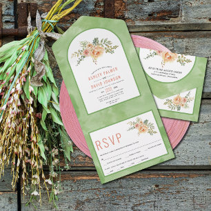Invitación Todo En Uno Flores de cactus, hojas boda floral verde