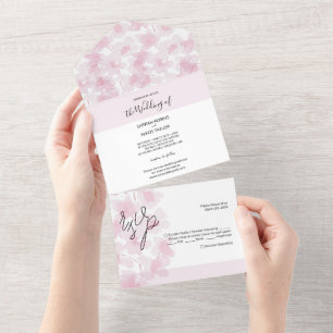 Invitación Todo En Uno Flores de Cerezo Elegantes Acuarela Pintadas a Man