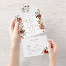 Invitación Todo En Uno Flores de color de agua otoñales de PixDezines H2 