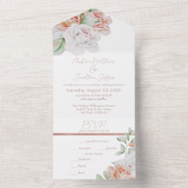 Invitación Todo En Uno Flores de color rosa y blanco romántico