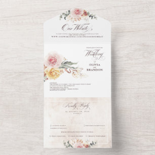 Invitación Todo En Uno Flores de colores Elegante Boda Boho