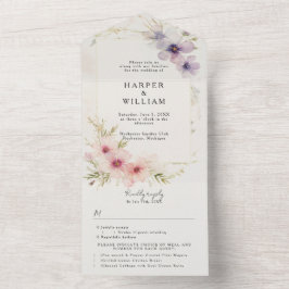 Invitación Todo En Uno flores de cosmos pastel rsvp adjunto boda