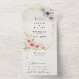 Invitación Todo En Uno flores de cosmos pastel rsvp adjunto boda
