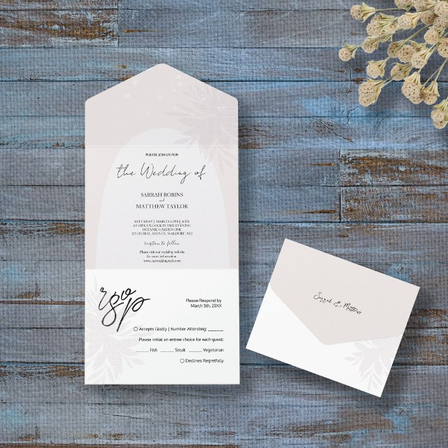 Invitación Todo En Uno Flores de encaje blanco romántico elegante (Subido por el creador)