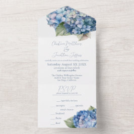 Invitación Todo En Uno Flores de hidrangea de color azul romántico