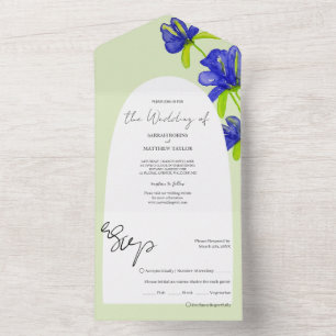 Invitación Todo En Uno Flores de Iris Románticas Elegantes Pintadas a Man