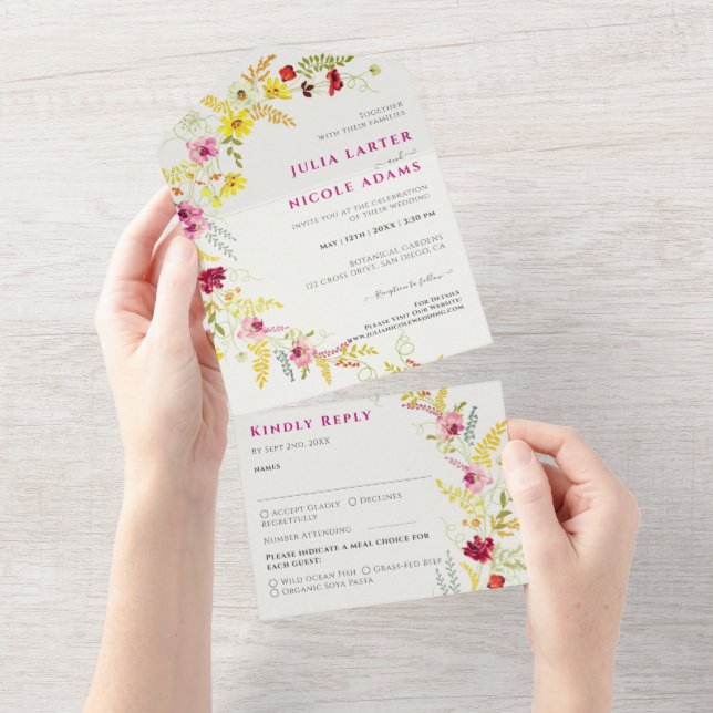 Invitación Todo En Uno Flores de orquídeas violetas rosadas salvajes Boda (desgarro)