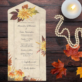 Invitación Todo En Uno Flores de Otoño en Papel Antiguo